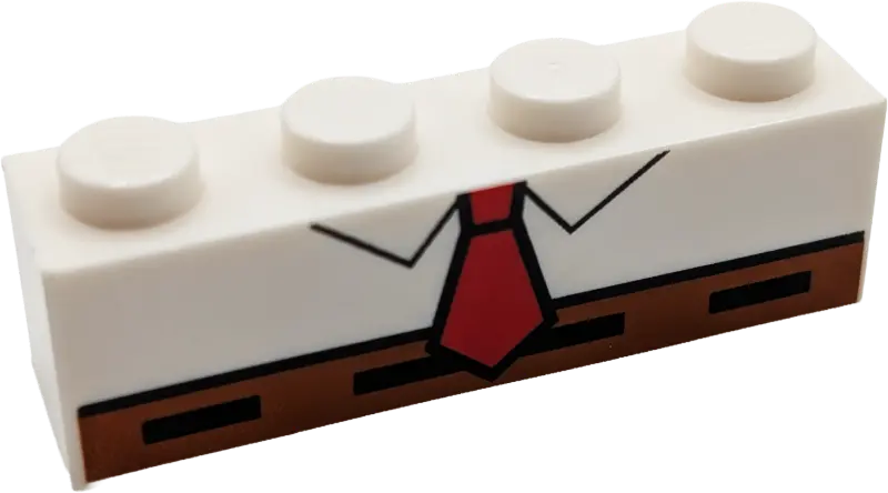 White Brick 1 x 4 with Shirt, Red Tie, Dark Orange Shorts with Black Belt Pattern (BrickHeadz Sponge