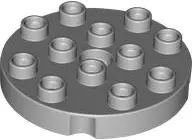 Light Bluish Gray Duplo, Plate Round 4 x 4 with Hole with Locking Ridges