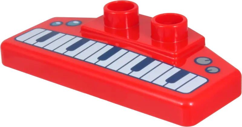 Red Duplo Rear Spoiler / Wing with White and Dark Blue Piano Keys, Metallic Light Blue and Silver Ci