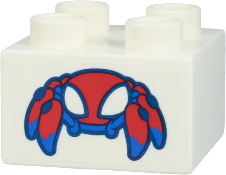 White Duplo, Brick 2 x 2 with Red and Blue Spider Robot (Spider-Man Trace-E), Large White Eyes, and 