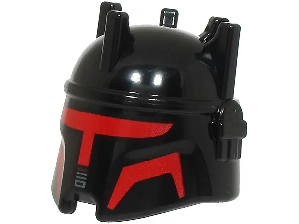 Black Minifigure, Headgear Helmet with 5 Spikes, SW Moff Gideon with Red Visor and Cheek Indents Pat