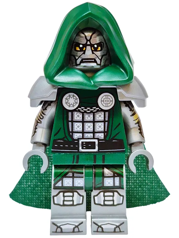 Dr. Doom - Dark Green Hood and Cape, Flat Silver Printed Arms and Legs