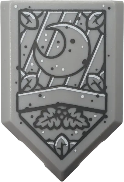 Light Bluish Gray Tile, Modified 2 x 3 Pentagonal with Sign with Moon and Leaves, Dark Bluish Gray a