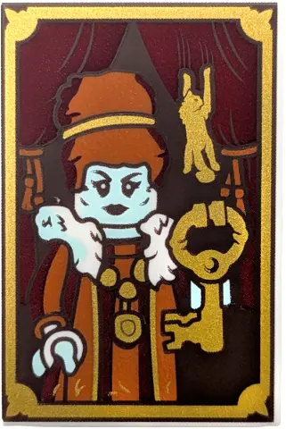 White Tile 2 x 3 with Mayor Manor Mayor Portrait with Gold Frame, Key and Cat Hanging in Curtain Pat
