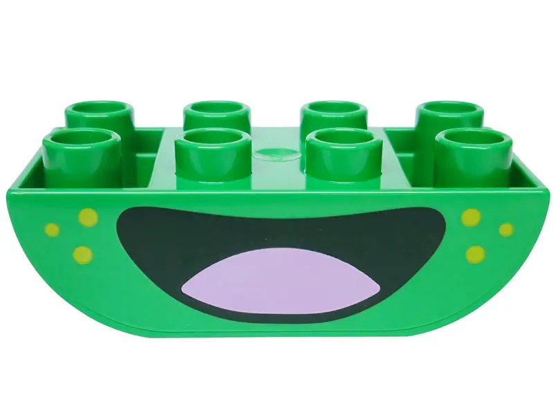 Bright Green Duplo, Brick 2 x 4 Slope Curved Inverted Double with Dark Green Mouth, Bright Pink Tong