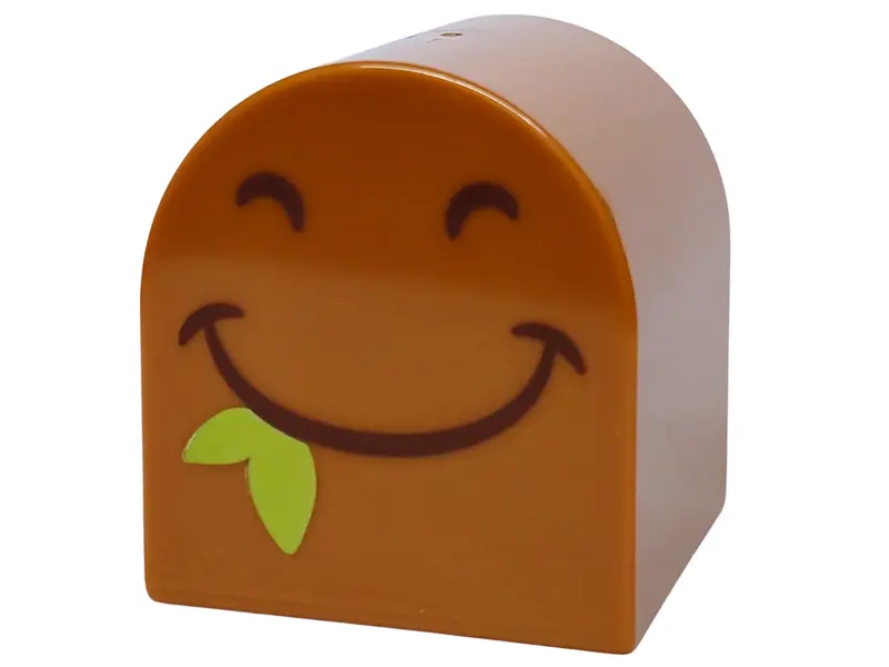 Dark Orange Duplo, Brick 2 x 2 x 2 Slope Curved Double with Dark Brown Nostrils and Smiling Mouth wi