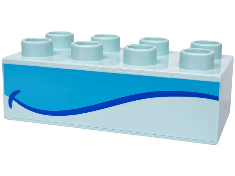 Light Aqua Duplo, Brick 2 x 4 with Blue and Medium Azure Mouth Pattern on Both Sides