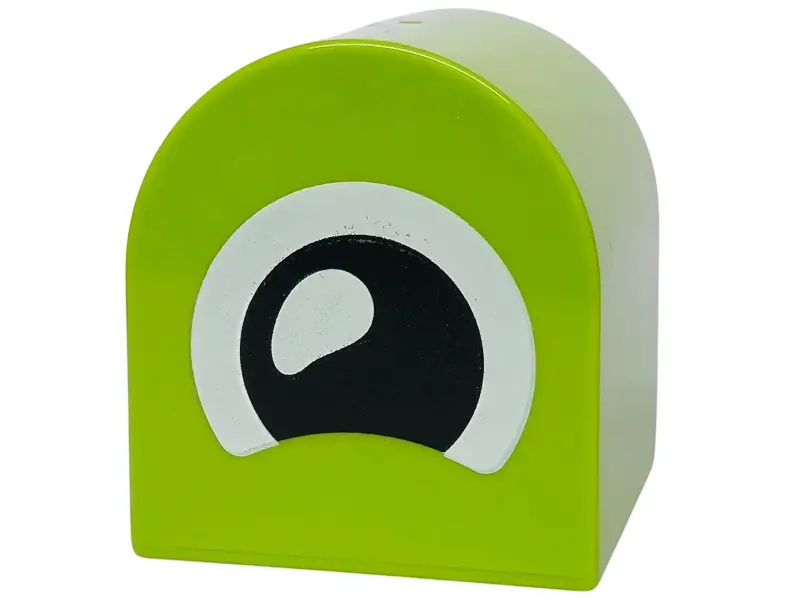 Lime Duplo, Brick 2 x 2 x 2 Slope Curved Double with Black and White Eye with Lower Eyelid Pattern