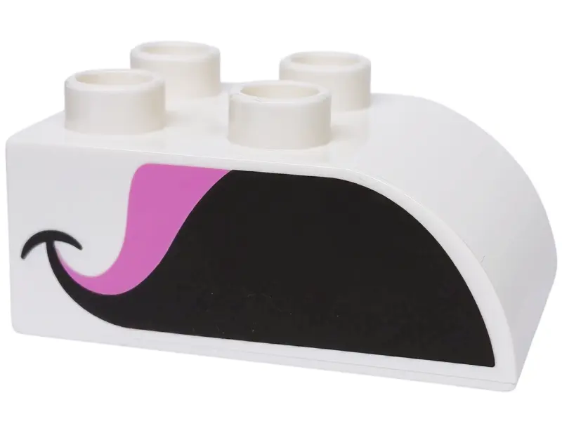 White Duplo, Brick 2 x 3 Slope Curved with Black and Dark Pink Beak Pattern on Both Sides