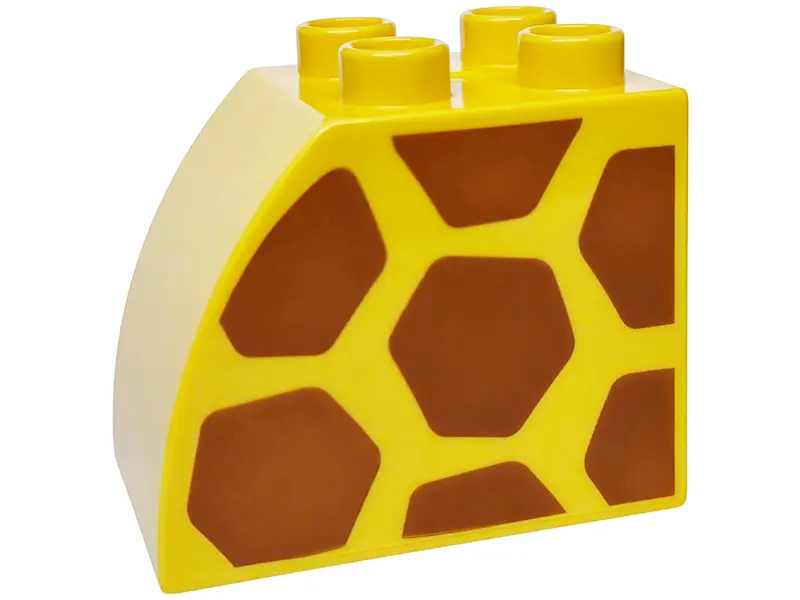 Yellow Duplo, Brick 2 x 3 x 2 Slope Curved with Dark Orange Giraffe Spots Pattern on Both Sides