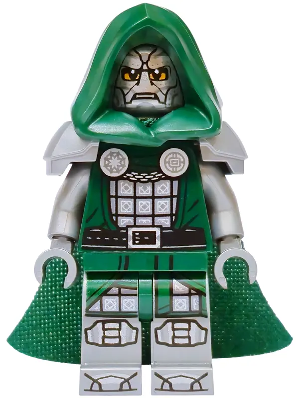 Dr. Doom - Dark Green Hood and Cape, Flat Silver Plain Arms and Printed Legs