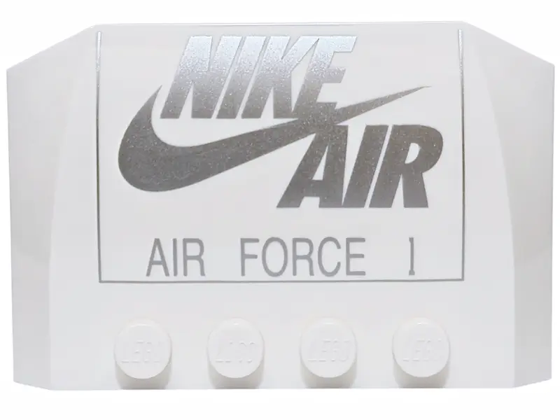 White Wedge 4 x 6 x 2/3 Triple Curved with Silver 'NIKE AIR', Swoosh Logo and 'AIR FORCE 1' Pattern