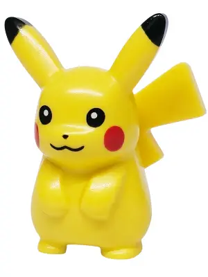 Yellow Pokémon Pikachu with Molded Reddish Brown Stripes and Printed Red Cheeks, Black Eyes, Nose, M