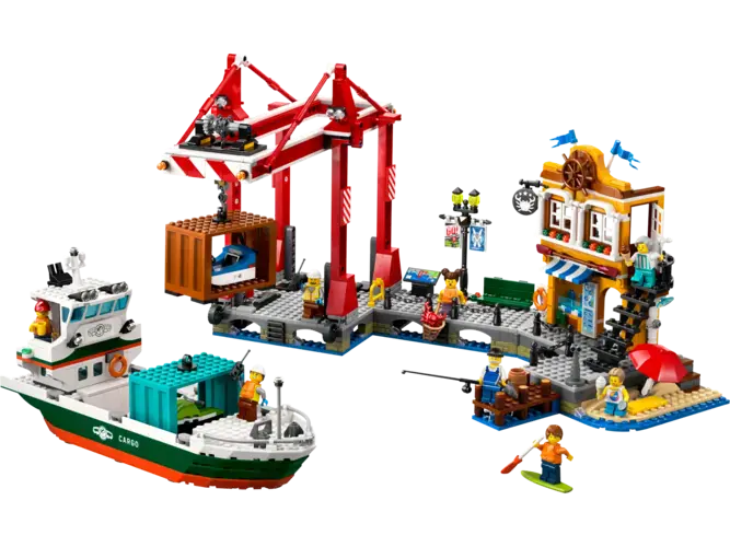 Seaside Harbor with Cargo Ship