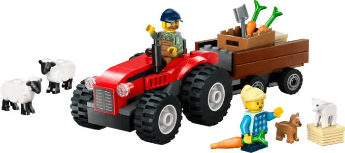 Red Farm Tractor with Trailer & Sheep